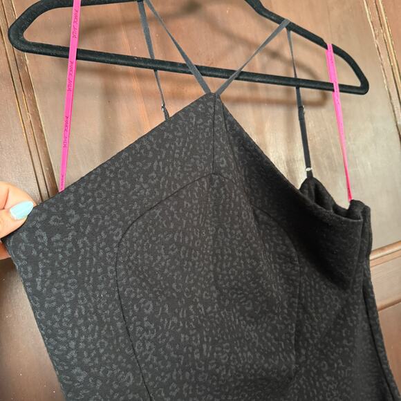 BETSEY JOHNSON | Black tonal Leopard Pointed Halter neck Mini Dress | XXL - Picture 2 of 7